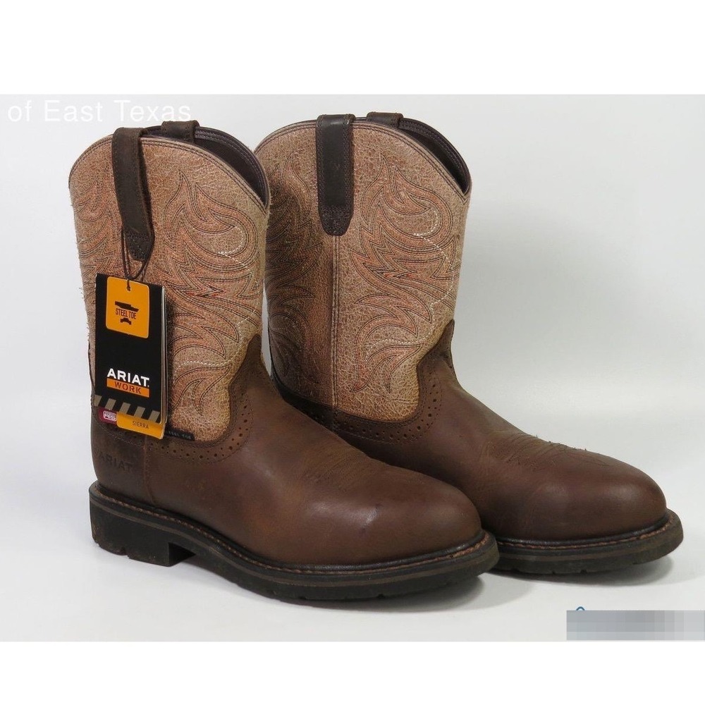 Ariat Sierra Mens Steel Toe Work Boots Brown Leather Western Pull On 10002385